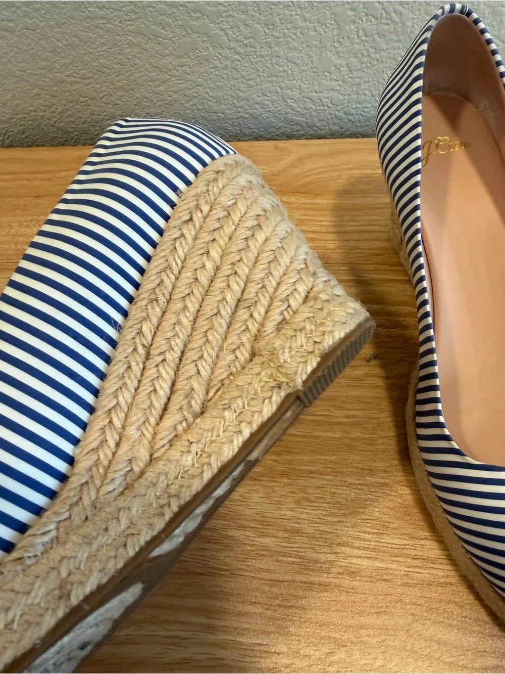 J.Crew Blue White Striped Espadrille Wedge Pumps Size 8.5 Nautical